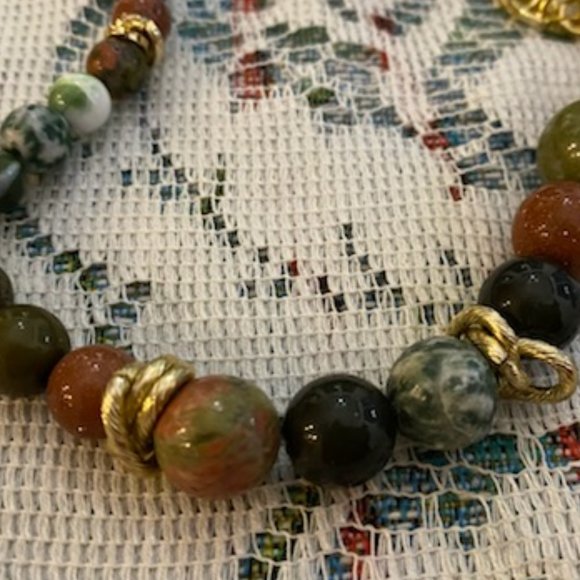 MULTI-COLOR JADE NECKLACE+ BRACELET+ Hook EARRINGS Set * Gift Bag * GOLD spacers - Picture 3 of 5